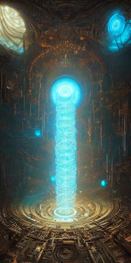 Prompt: a centered realistic render of a post apocalyptic portal surrounded by glowing fractals and ornate flowing light streams sacred geometry, by beeple, by donato giancola, unreal engine