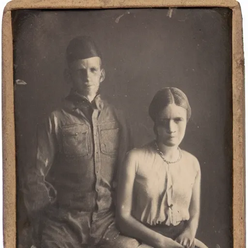 Image similar to Tintype photograph of primitive ready-made displayed in an ethnographic museum, archive material, anthropology, 1920s studio lighting.