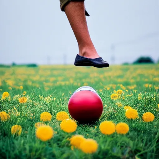 Image similar to a bowling ball balancing on top of a dandelion, award - winning photo