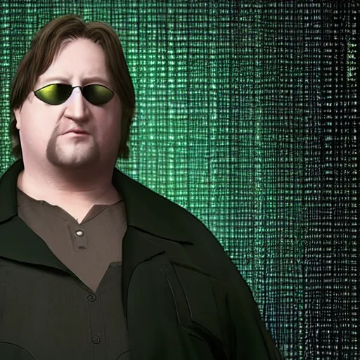 Image similar to gabe newell as neo in the matrix, 4k, high detail, high-resolution photograph