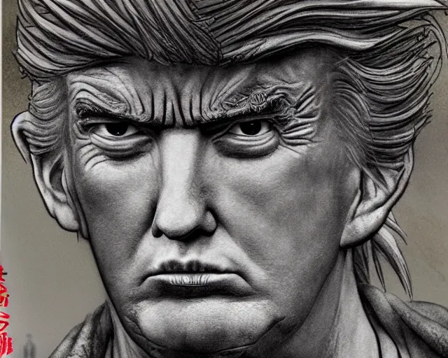 Image similar to award winning 5 5 mm close up face portrait photo of trump as songoku, in a park by luis royo. rule of thirds.