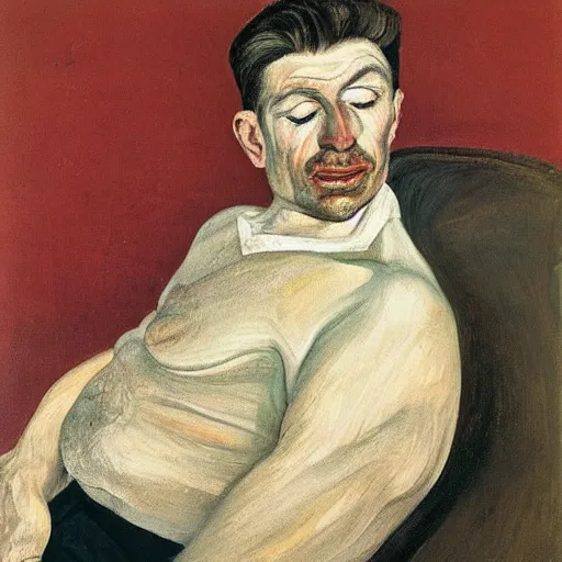 Prompt: portrait of a young man in his 3 0 s, by lucian freud, francis bacon