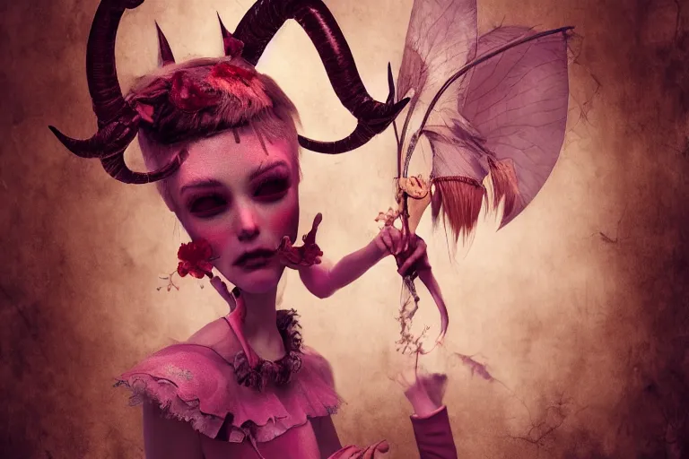 Image similar to pretty demon girl with horns photograph in the style of ray caesar, colorful, realistic, 8 k,