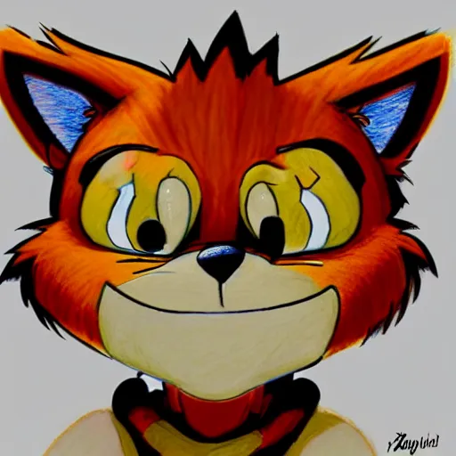 Image similar to colored Pencil drawing of cartoon furry character, highly detailed