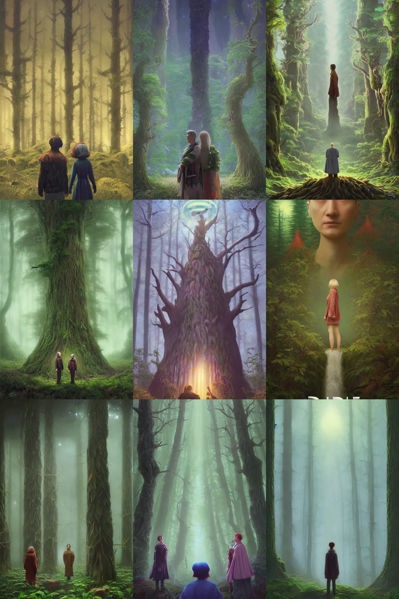 Prompt: Nature druid, character portrait Twin Peaks Movie poster, artwork by Chiho Aoshima, Donato Giancola, Craig Mullins, a Rendering of a cinematic beautiful closeup moment of friends standing facing away from each other, Pensive Lonely, full of details, Matte painting, trending on artstation and unreal engine