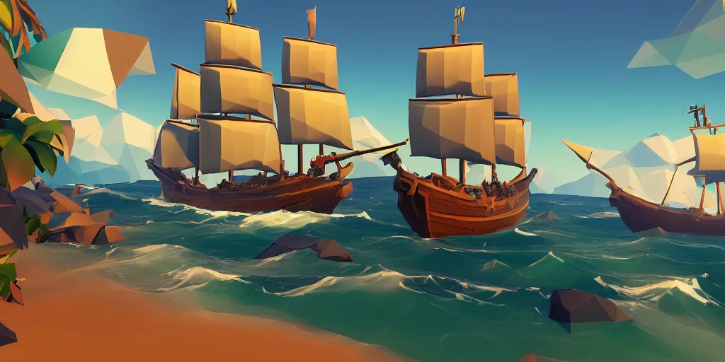 Image similar to low poly sea of thieves