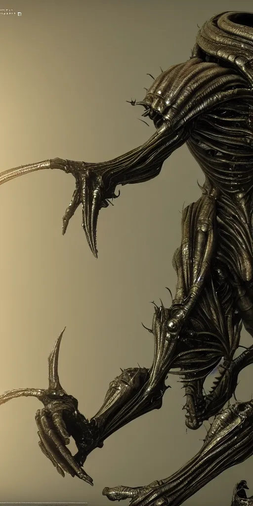 Image similar to futuristic alien with lasers eldenring boss. fromsoftware, dark souls, eldenring, screenshot, extremely detailed, insanely detailed, realistic, zbrush, horror, bloodbourne, h. r. giger