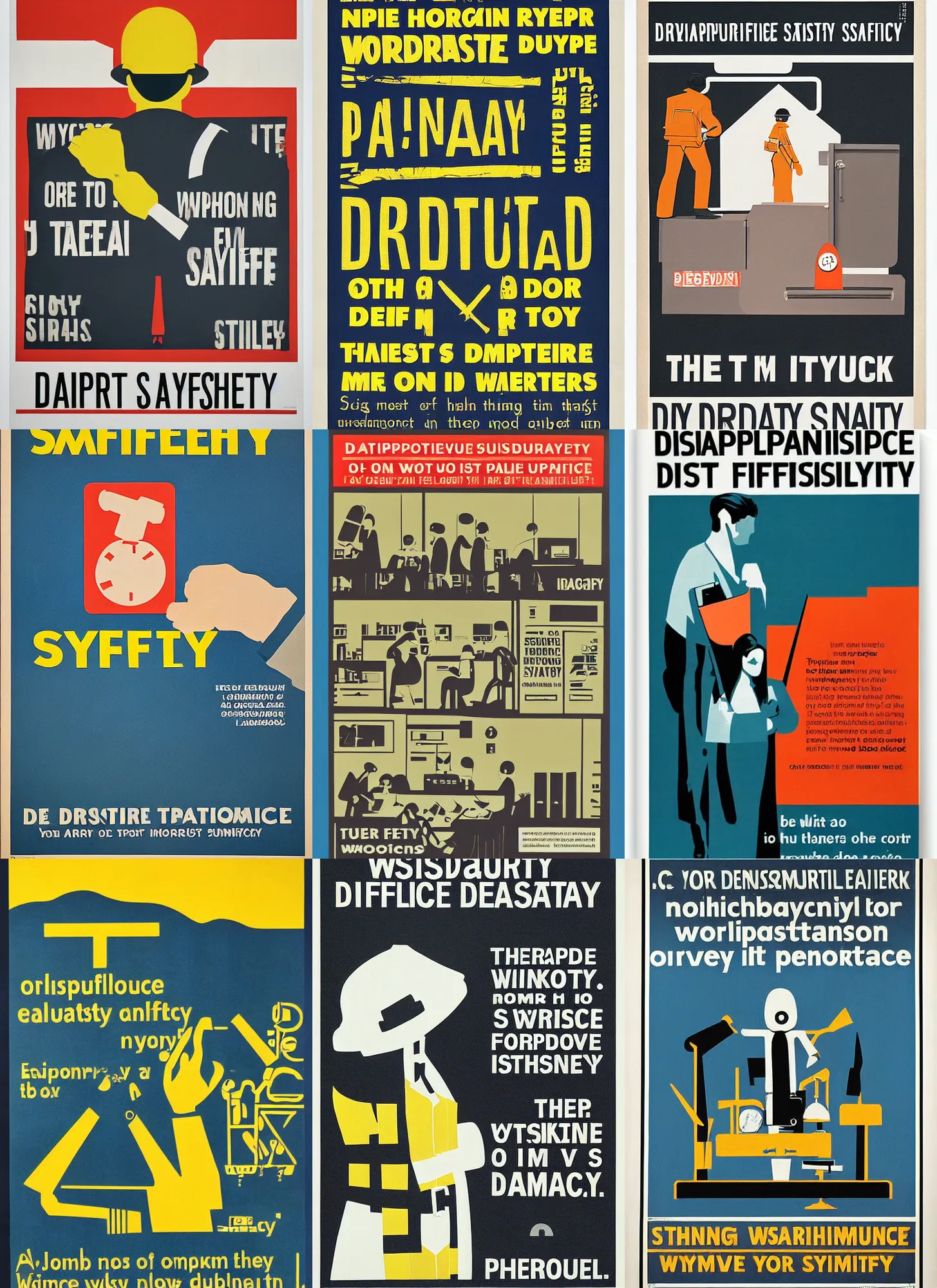 Prompt: dystopian workplace safety poster by Karl Gerstner