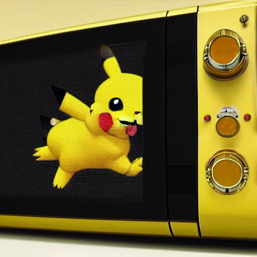 Prompt: stunning awe inspiring photorealistic pikachu inside a microwave, movie still 8 k hdr atmospheric lighting