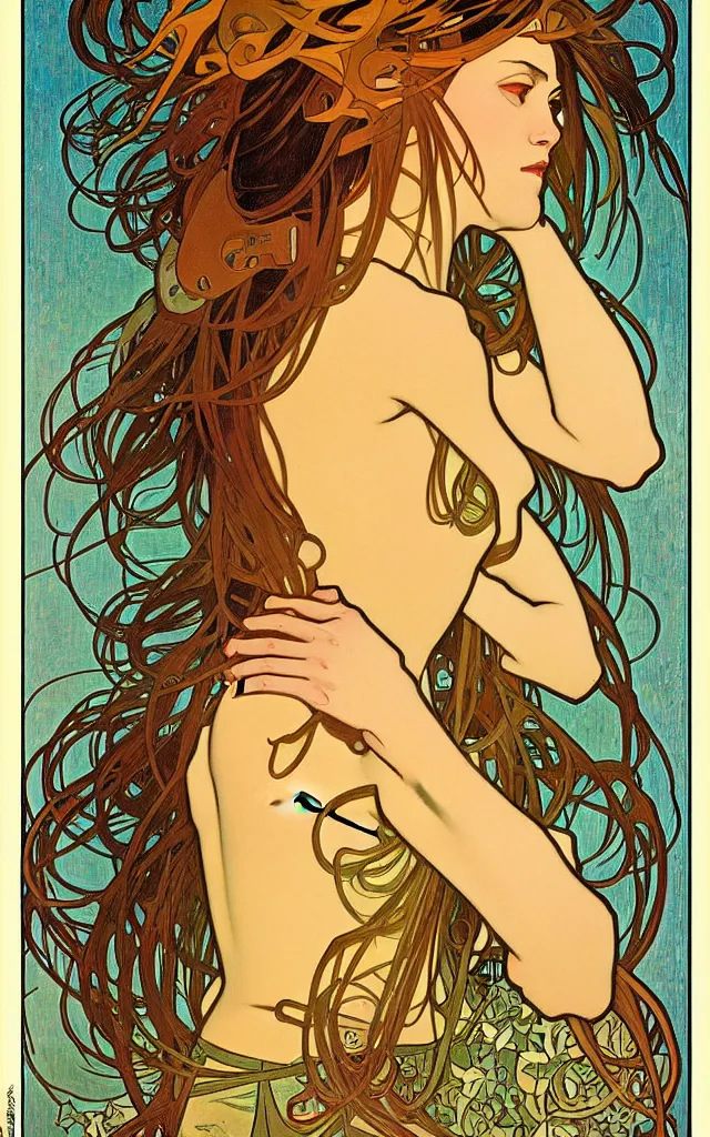 Image similar to pain(t) by tomer hasuka and by alphonse mucha