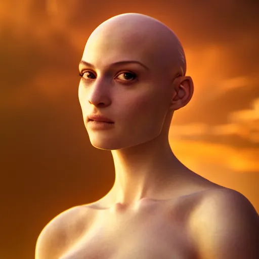 Prompt: photographic portrait of a stunningly beautiful renaissance cyberpunk bald female in soft dreamy light at sunset, contemporary fashion shoot, by edward robert hughes, annie leibovitz and steve mccurry, david lazar, jimmy nelsson, breathtaking, 8 k resolution, extremely detailed, beautiful, establishing shot, artistic, hyperrealistic, beautiful face, octane render