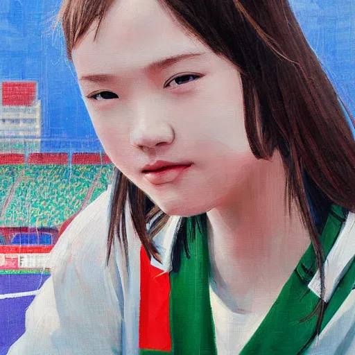 Image similar to a high detail portrait of high school girl by makoto sinkai, in simple background, CLIP STADIO, mad painting