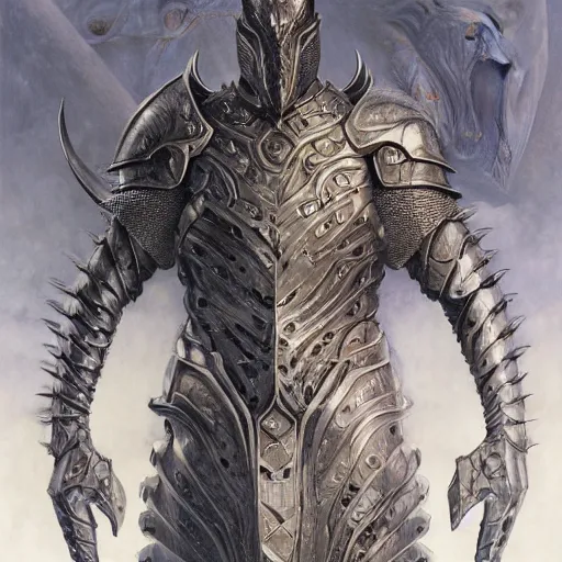 Image similar to daedric armor, realistic face anthropomorphic wolf, realistic visible face, in daedric armor, stuning 3 d render, masterpiece, glowing aura, by donato giancola and greg rutkowski and wayne barlow and zdzisław beksinski