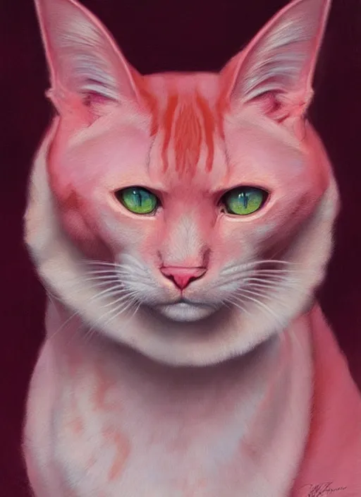 Image similar to a portrait of a pink cat, art by boris vallejo and greg danton and denys tsiperko, detailed, hyperrealism, artstation