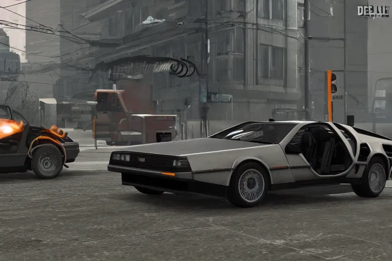 Prompt: delorean in half - life 2