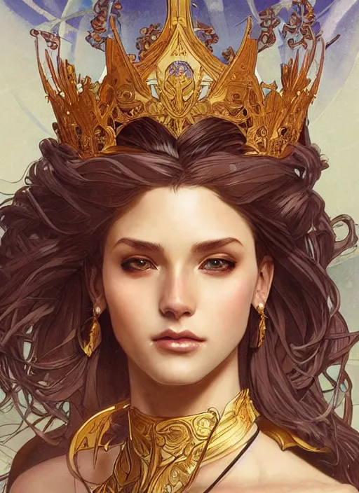 Image similar to selti as queen, incredibly detailed face, true anatomy, art by artgerm and greg rutkowski and alphonse mucha