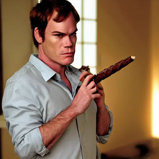 Prompt: Dexter Morgan smoking a cigar