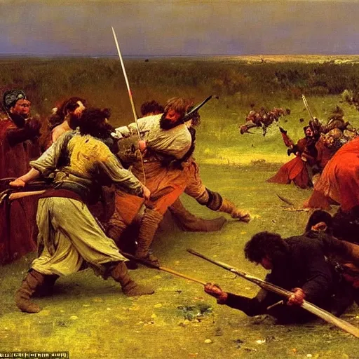 Image similar to the last battle, oil on canvas, ilya repin, 1 8 7 3