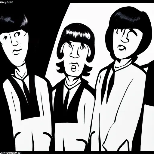 Image similar to cartoon by bob clampett about the beatles, vintage black and white film, 1 9 6 0 s