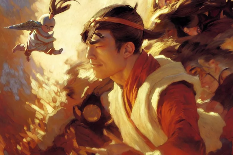 Image similar to air bender, painting by gaston bussiere, craig mullins, j. c. leyendecker