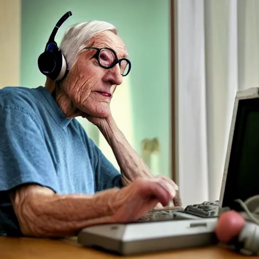 Image similar to A colored colorized real screenshot of Jerma985 as an elderly guy streaming on his computer while wearing headphones, taken in the early 2020s, taken on a 2010s Camera, realistic, hyperrealistic, very realistic, very very realistic, highly detailed, very detailed, extremely detailed, detailed, digital art, trending on artstation, headshot and bodyshot, detailed face, very detailed face, very detailed face, real, real world, in real life, realism, HD Quality, 8k resolution, intricate details, colorized photograph, colorized photon, body and headshot, body and head in view