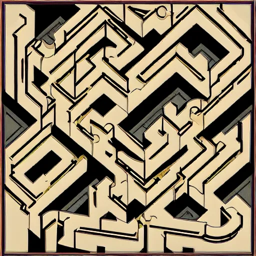 Image similar to An impossible maze in the style of M C Escher