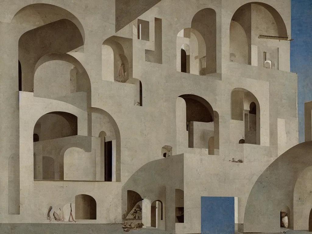 Image similar to snail architecture. Painting by Piero della Francesca