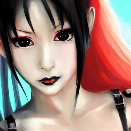 Prompt: high quality art of tifa lockhart with harajuku makeup, trending on artstartion