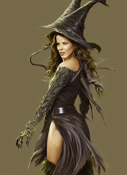 Prompt: beautiful female wicked witch, kate beckinsale as the wicked witch of the west, full body character concept, armor, super powers, fantasy, intricate, elegant, highly detailed, digital painting, artstation, concept art, shining, sharp focus, illustration, art by stanley lau