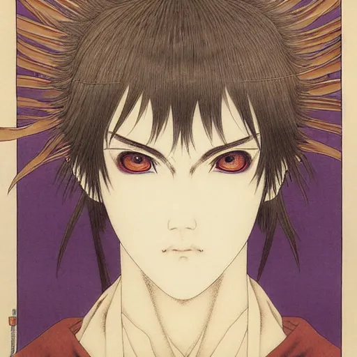 Image similar to prompt : portrait of muse soft light painted by takato yamamoto, purple rinnegan eyes, inspired by ninja anime, smooth face feature, intricate oil painting, high detail, sharp high detail, manga and anime