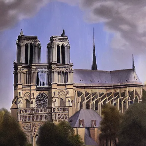 Image similar to brutalist notre dame cathedral, by albert bierstadt, trending on artstation