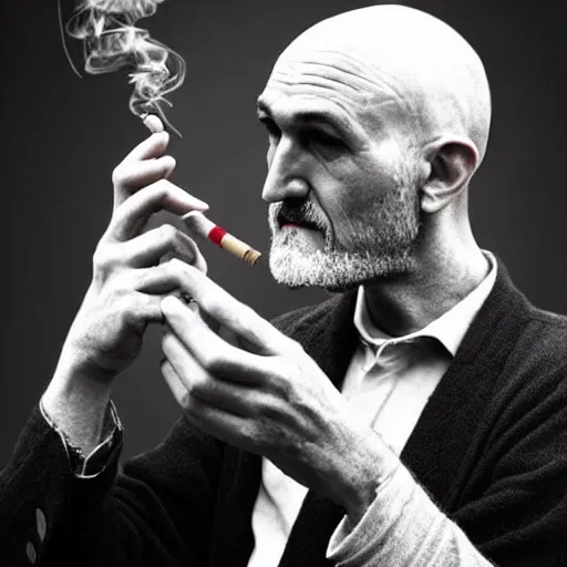 Image similar to very accurate photo, very coherent image, hyper realistic photo of a man holding a cigarette in a hand, by Omar Reda, Tim Booth, award-winning shot