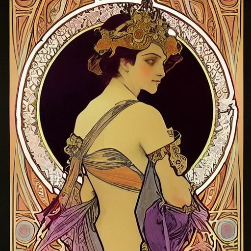 Image similar to empress, painted by alphonse mucha