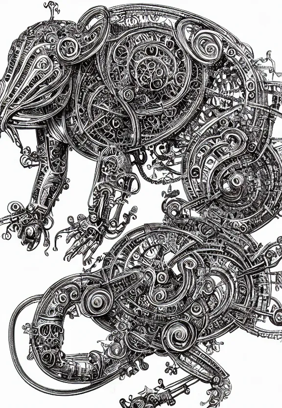 Prompt: schematic blueprint of highly detailed ornate filigreed convoluted ornamented elaborate cybernetic rat, art by da vinci