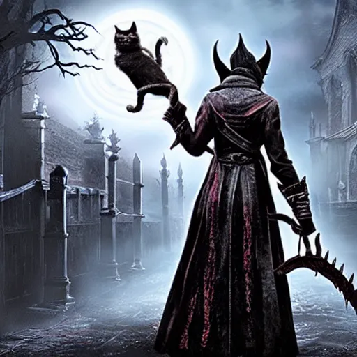 Image similar to bloodborne but with cats