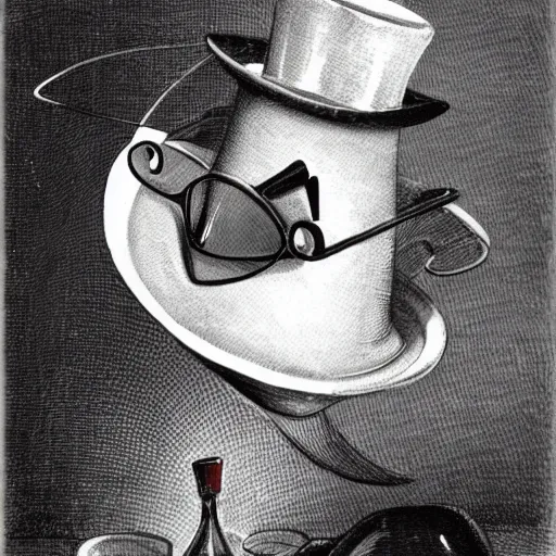 Prompt: a goldfish in a top hat and spectacles