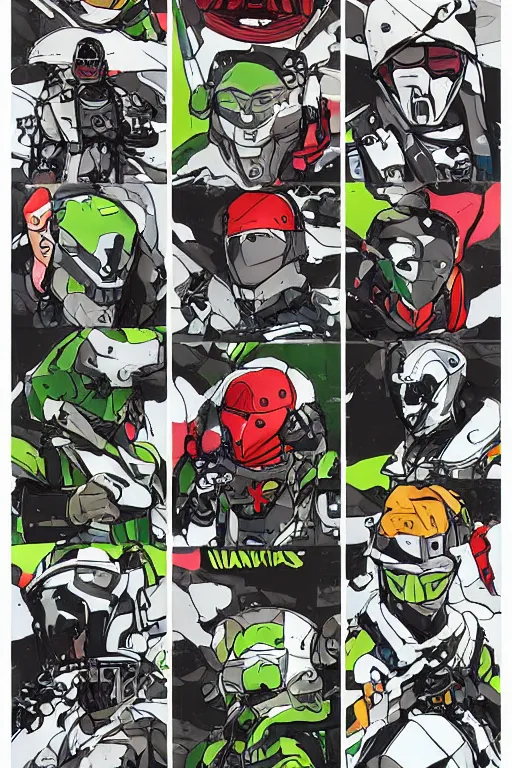 Prompt: ranger power colored mecha ninja mask helmet metal gear solid artic suit swat commando andy warhol style style mullins craig and keane glen and apterus sabbas and guay rebecca and demizu posuka