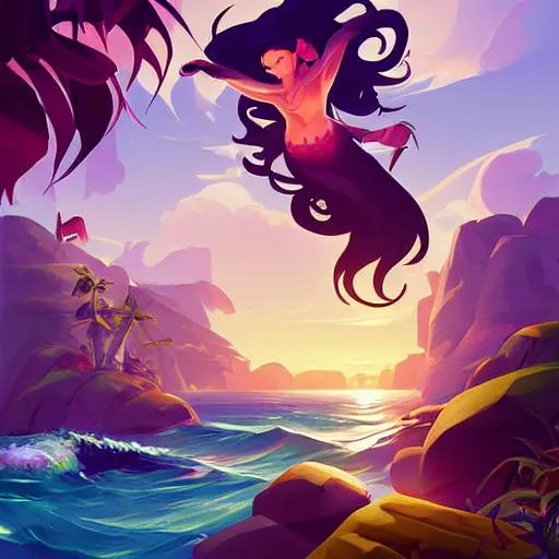 Image similar to painting mermaid treasure on sea of thieves game avatar hero smooth face median photoshop filter cutout vector, behance hd by jesper ejsing, by rhads, makoto shinkai and lois van baarle, ilya kuvshinov, rossdraws global illumination