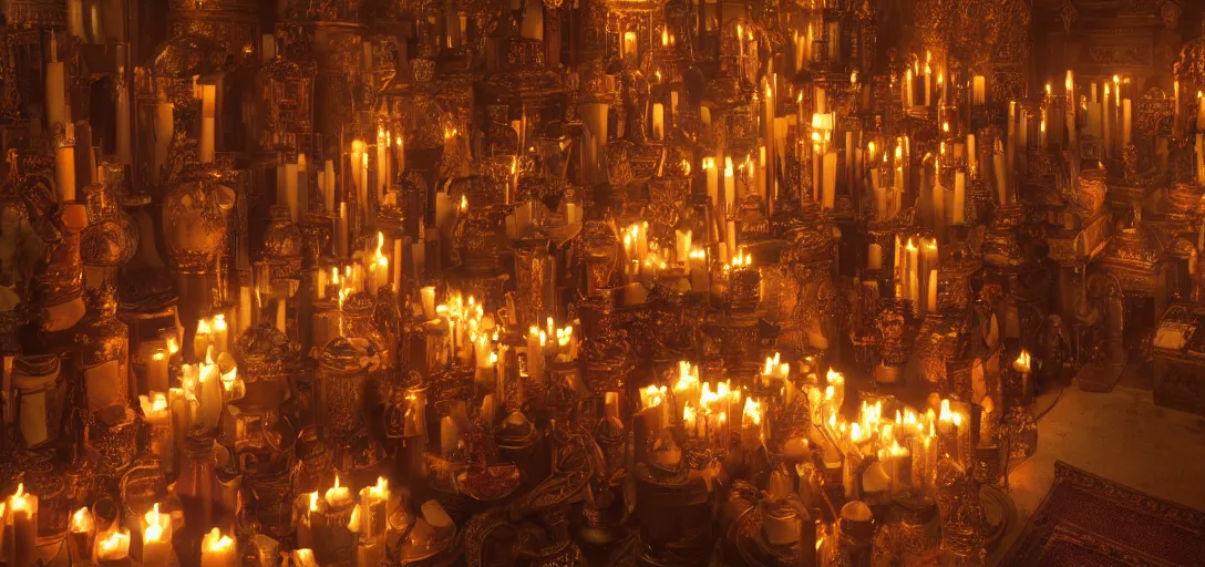 Prompt: a room is lit by dozens of flickering candles, and the air is thick with incense. highly detailed, digital photo, HDRI, by christopher bretz and kael ngu, vivid colors, high contrast, 8k resolution, intricate, photorealistic, smooth
