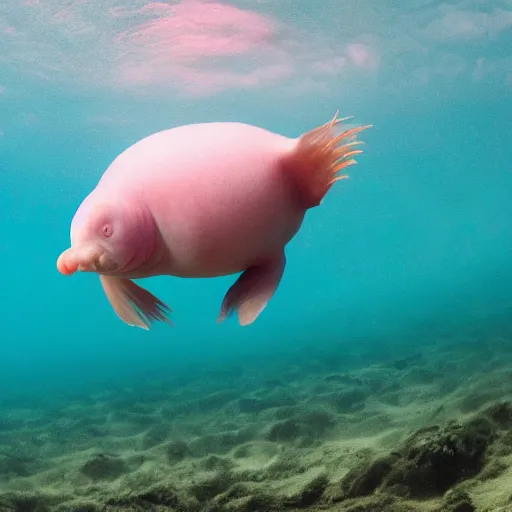 This is what a blobfish looks underwater (left) before getting dragged out  of water on land (