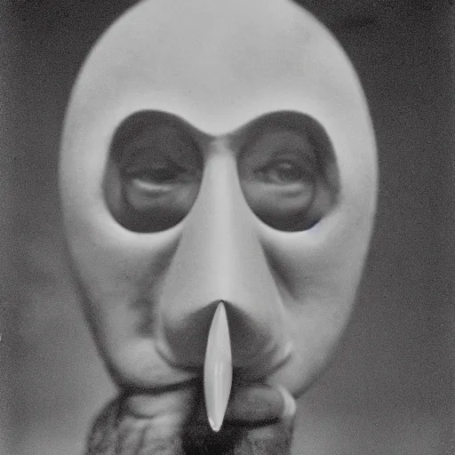 Image similar to man with a nose shaped like a revolver with 6 nostrils, photograph