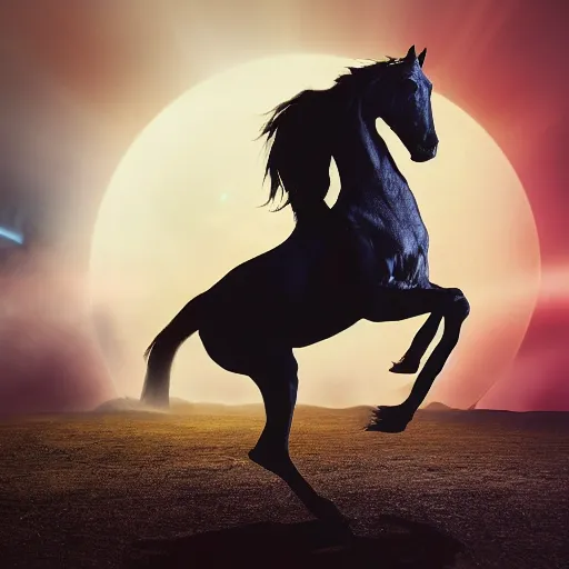 Image similar to cinematic scene of an astronaut horse doing kung fu