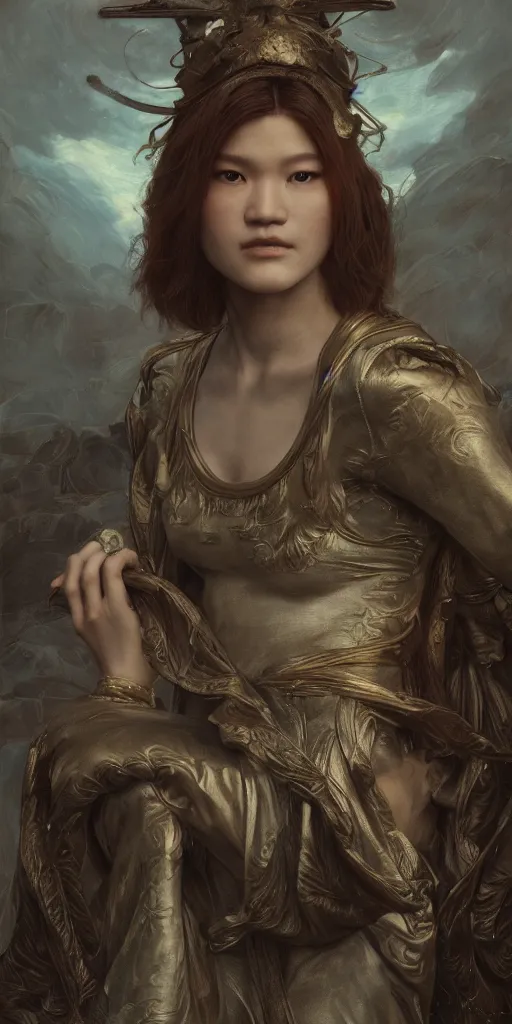 Image similar to dianne doan, masterpiece by edgar maxence and ross tran and michael whelan, gustav dore, 8 k, octane render