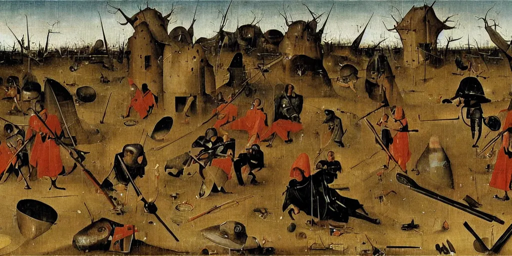 Prompt: a painting of the vietnam war by hieronymus bosch