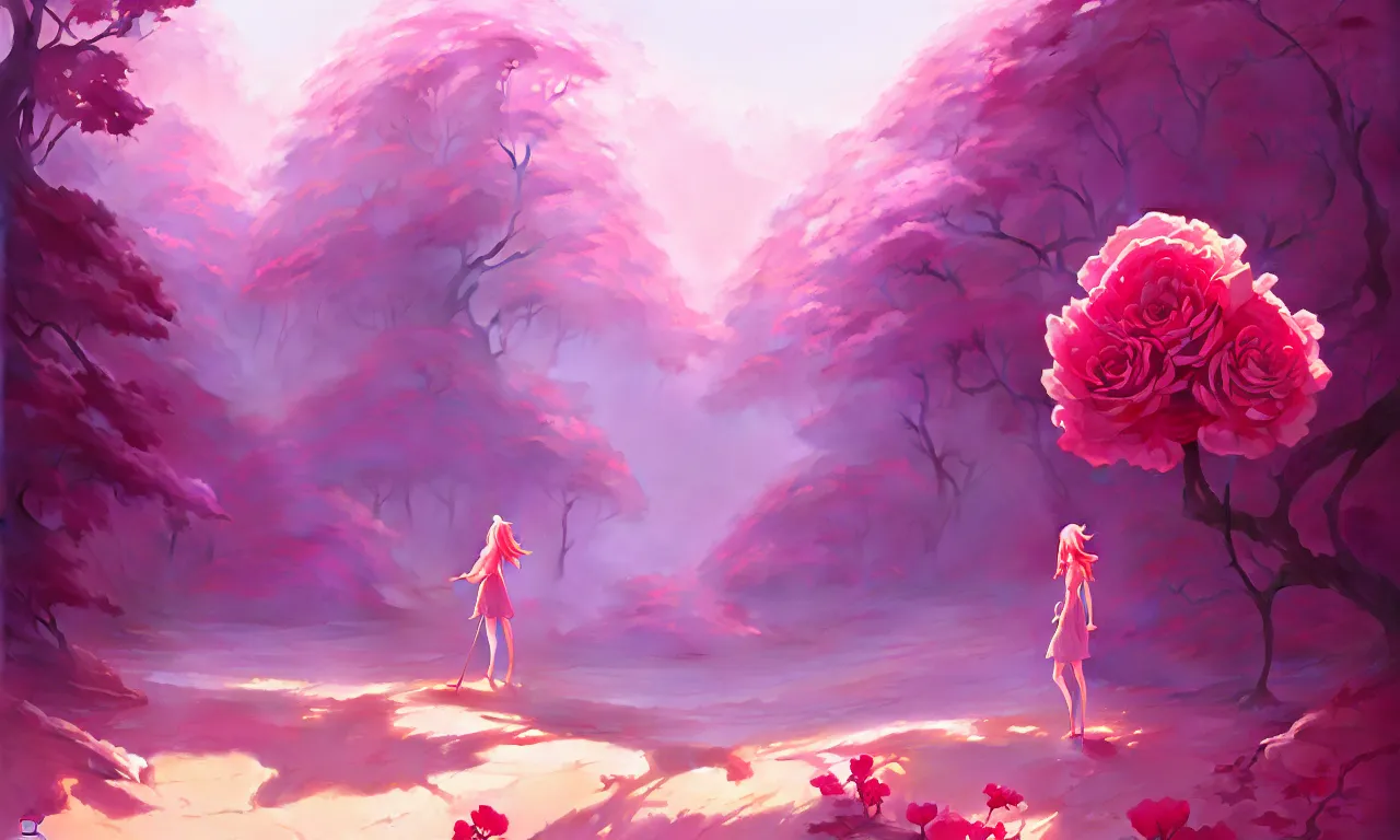 Image similar to painting of forest, pink rose, in marble incrusted of legends heartstone official fanart behance hd by Jesper Ejsing, by RHADS, Makoto Shinkai and Lois van baarle, ilya kuvshinov, rossdraws global illumination