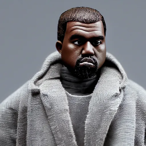 Prompt: Kanye West as a stop-motion claymation model, close-up photography, macro lens