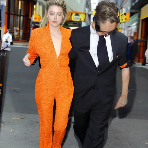 Prompt: Amber Heard in orange prison suit