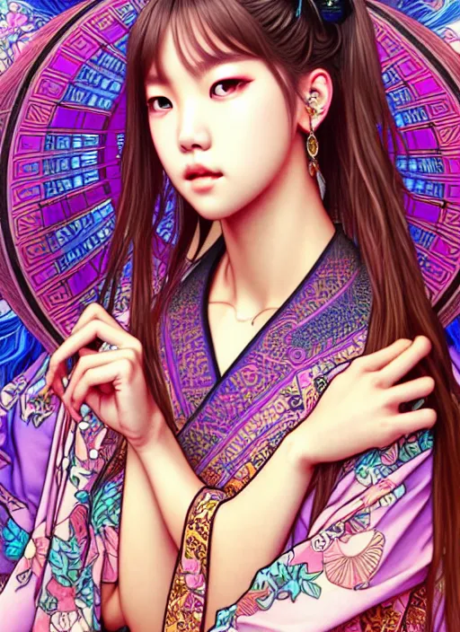 Prompt: lalisa manoban of blackpink, yukata, tarot card, highly detailed, digital painting, smooth, sharp focus, illustration, ultra realistic, 8 k, art by artgerm and alphonse mucha