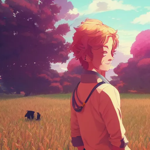 Prompt: portrait of Danny Gonzalez, farm field background with cute animals, rich vivid colors, ambient lighting, dynamic lighting, 4k, HQ, official media, anime key visual, makoto shinkai, ilya kuvshinov, lois van baarle, rossdraws, detailed, trending on artstation