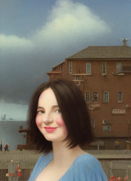 Prompt: hyper detailed 3 d render, 2 8 mm photo, cute portrait, brunette, emma,! italian!, looking at camera, symmetrical face, long brunette hair, nose ring,! smiling cow looking over her shoulder! by ryden, kawase hasui, dorothea tanning, edward hopper and james gilleard, aivazovsky, outram, artstation